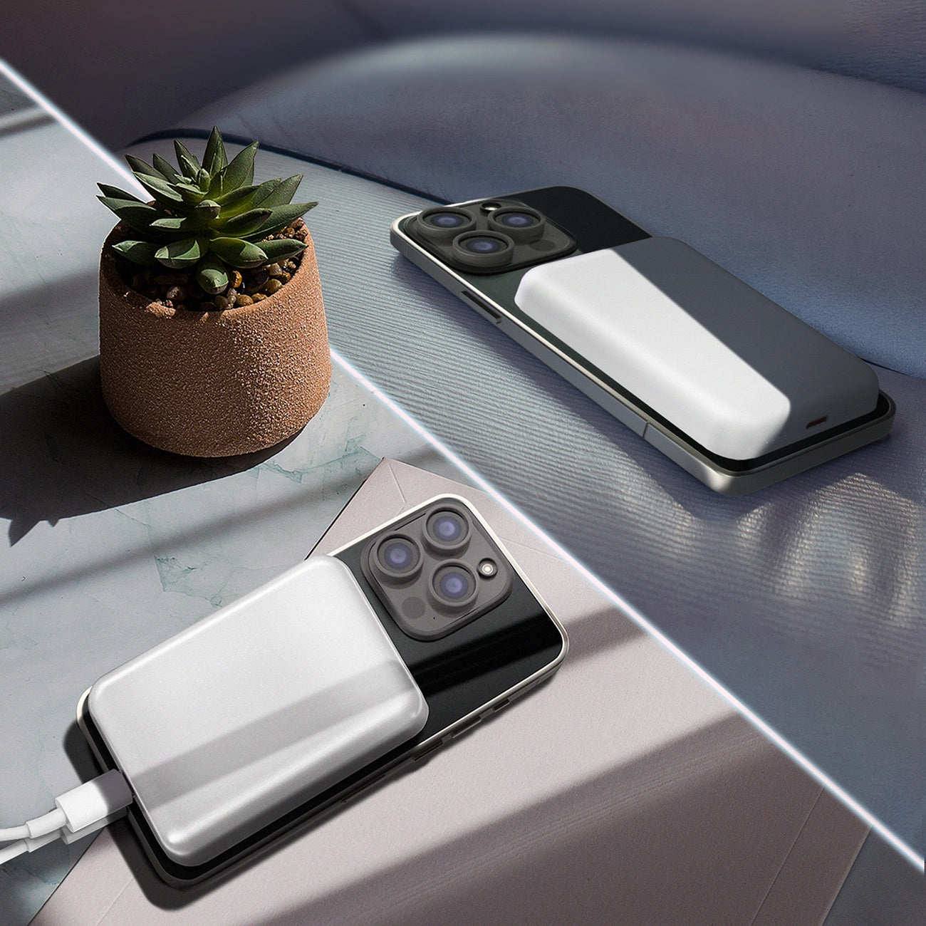 Baterie Externa Wireless WZK WRW349YWS, 10000mAh, 20W, PD + FQI, 1 x QI - 1 x USB-C, Alba