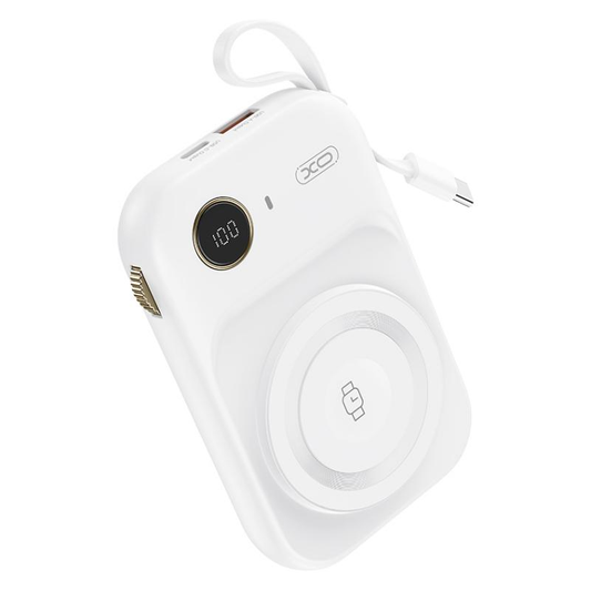 Baterie Externa Wireless XO Design PR270, 10000mAh, 22.5W, QC + PD + QI, 1 x QI - 1 x USB-A - 1 x USB-C, Alba