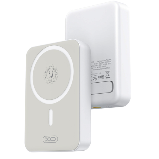 Baterie Externa Wireless XO Design PR231, 10000mAh, 20W, PD + FQI, 1 x QI - 1 x USB-C, Alba