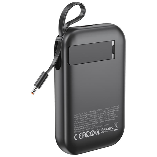 Baterie Externa Wireless XO Design PR270, 10000mAh, 22.5W, QC + PD + QI, 1 x QI - 1 x USB-A - 1 x USB-C, Neagra