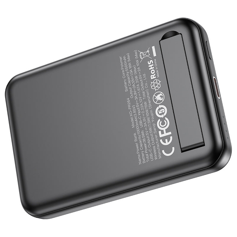 Baterie Externa Wireless XO Design PR264, 10000mAh, 20W, PD + FQI, 1 x USB-C, Neagra
