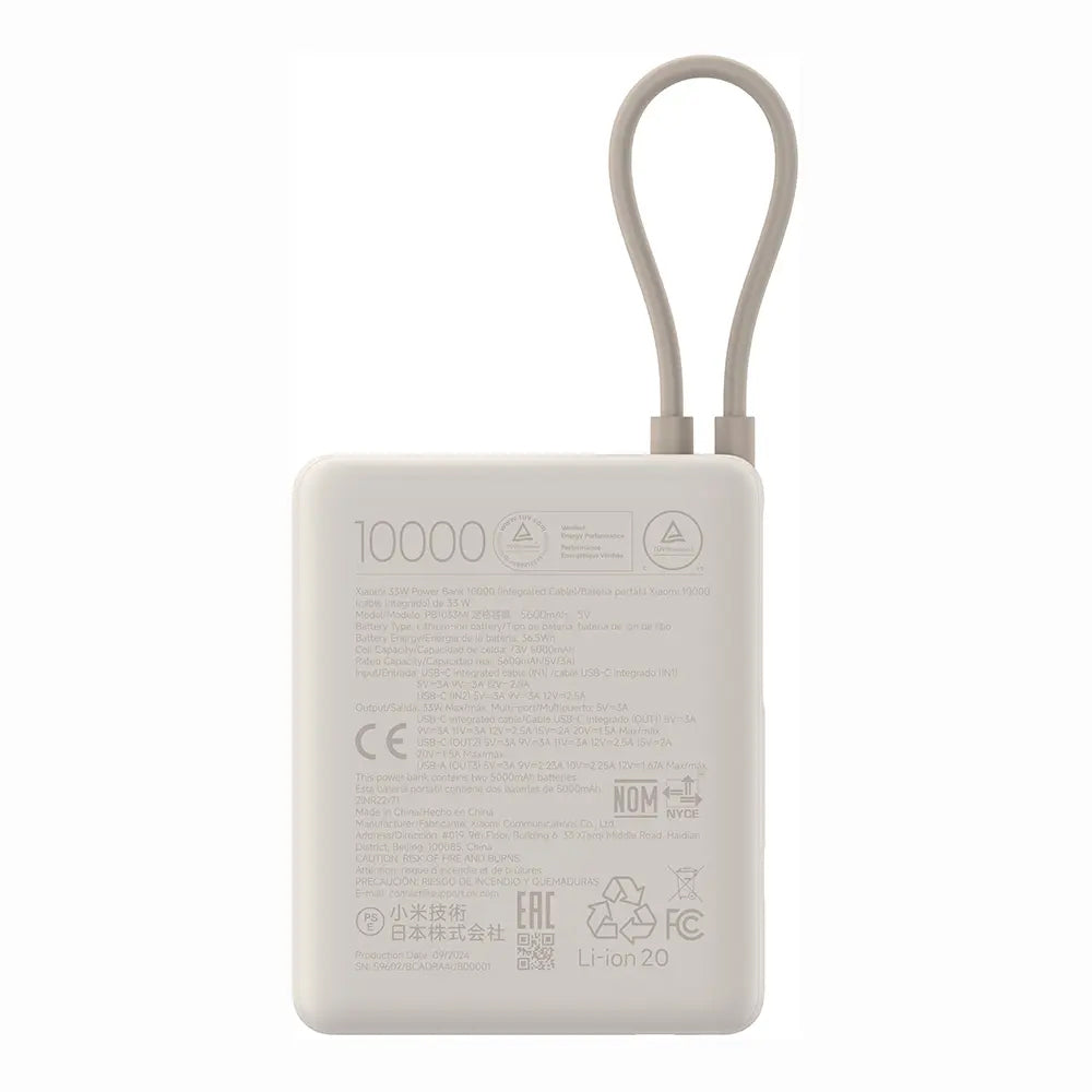 Baterie Externa Xiaomi PB1033MI, 10000mAh, 33W, QC + PD, 1 x USB-A - 2 x USB-C, Bej BHR9333GL