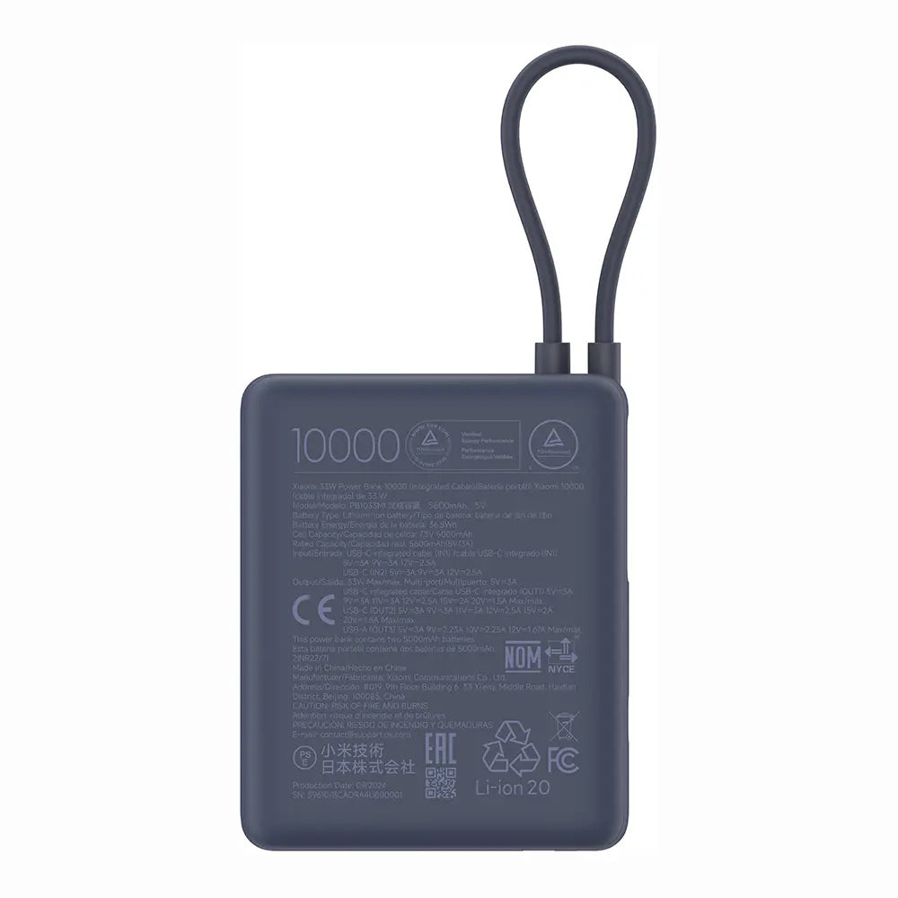 Baterie Externa Xiaomi PB1033MI, 10000mAh, 33W, QC + PD, 1 x USB-A - 2 x USB-C, Bleumarin BHR9341GL