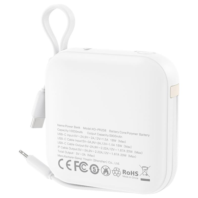 Baterie Externa XO Design PR258, 10000mAh, 20W, QC + PD, 1 x Lightning - 1 x USB-C, Bej