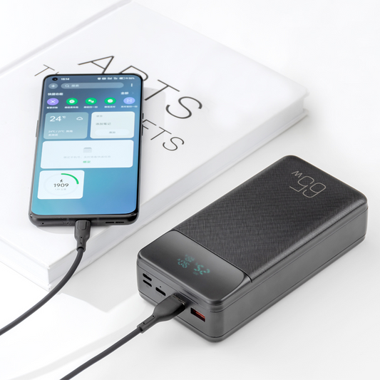 Baterie Externa XO Design PR201, 30000mAh, 65W, QC + PD, 1 x USB-C - 2 x USB-A, Neagra