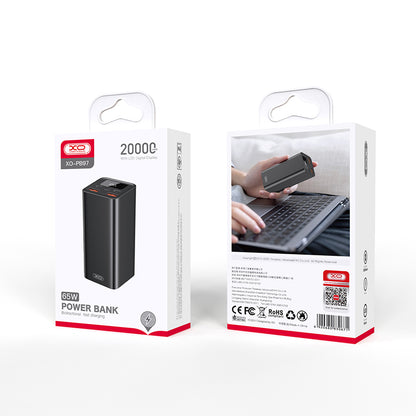 Baterie Externa XO Design PB97, 20000mAh, 65W, QC + PD, 2 x USB-A - 2 x USB-C, Neagra