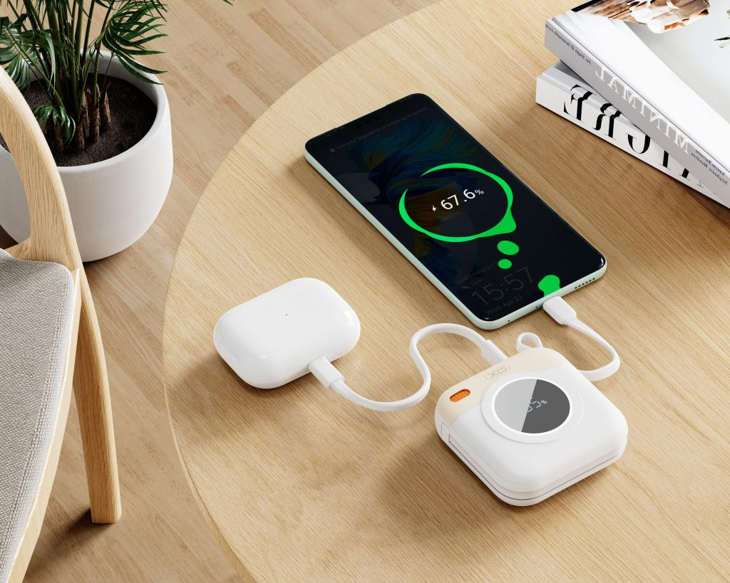 Baterie Externa XO Design PR258, 10000mAh, 20W, QC + PD, 1 x Lightning - 1 x USB-C, Bej