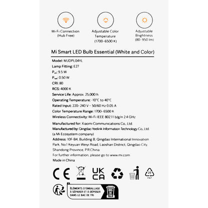 Bec LED Xiaomi Essential, Wi-Fi, E27, 9W, 1700K - 6500K, 950lm BHR5743EU