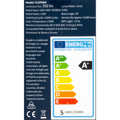 Bec LED Yeelight W1, Wi-Fi, GU10, 4.8W, 2700K, 350lm, Alb YLDP004