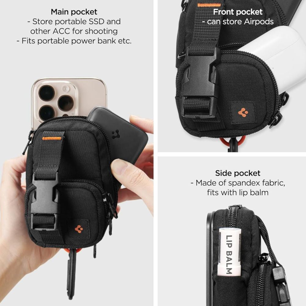 Borseta Universala MagSafe pentru Telefon, Spigen, Snap Zip, Neagra