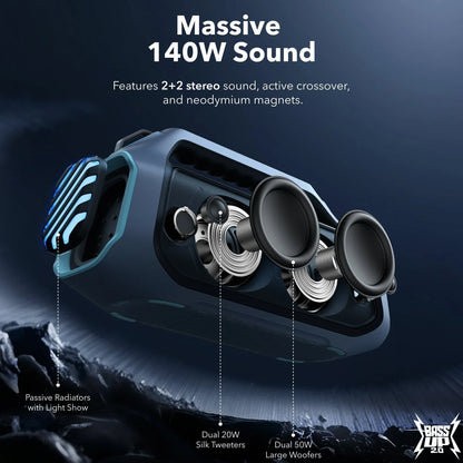 Boxa Portabila Bluetooth Anker Soundcore Boom 2 Plus, 140W, RGB, Waterproof, Albastra A3134031