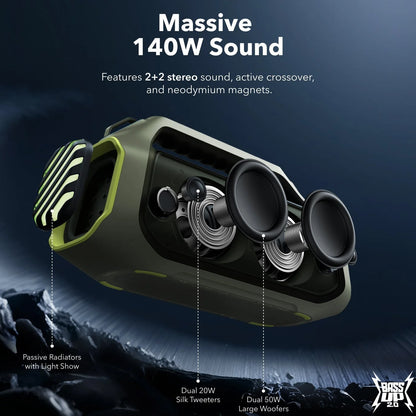 Boxa Portabila Bluetooth Anker Soundcore Boom 2 Plus, 140W, RGB, Waterproof, Verde A3134061