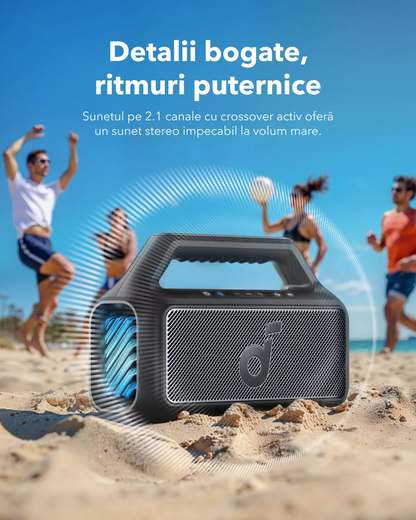 Boxa Portabila Bluetooth Anker SoundCore Boom 2 New Version, 80W, TWS, RGB, Waterproof, Neagra A3138012