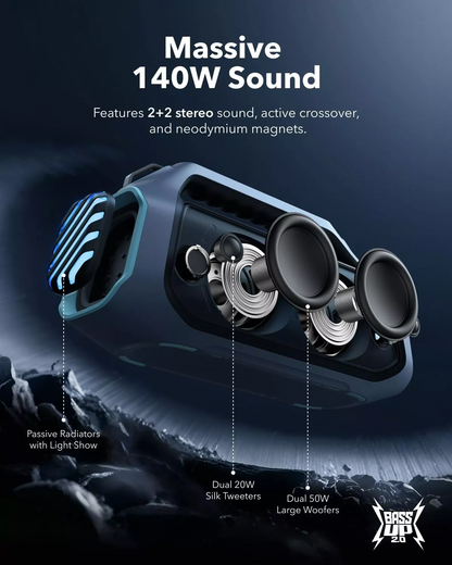 Boxa Portabila Bluetooth Anker SoundCore Boom 2 Plus New Version, 140W, TWS, RGB, Waterproof, Albastra A3134032