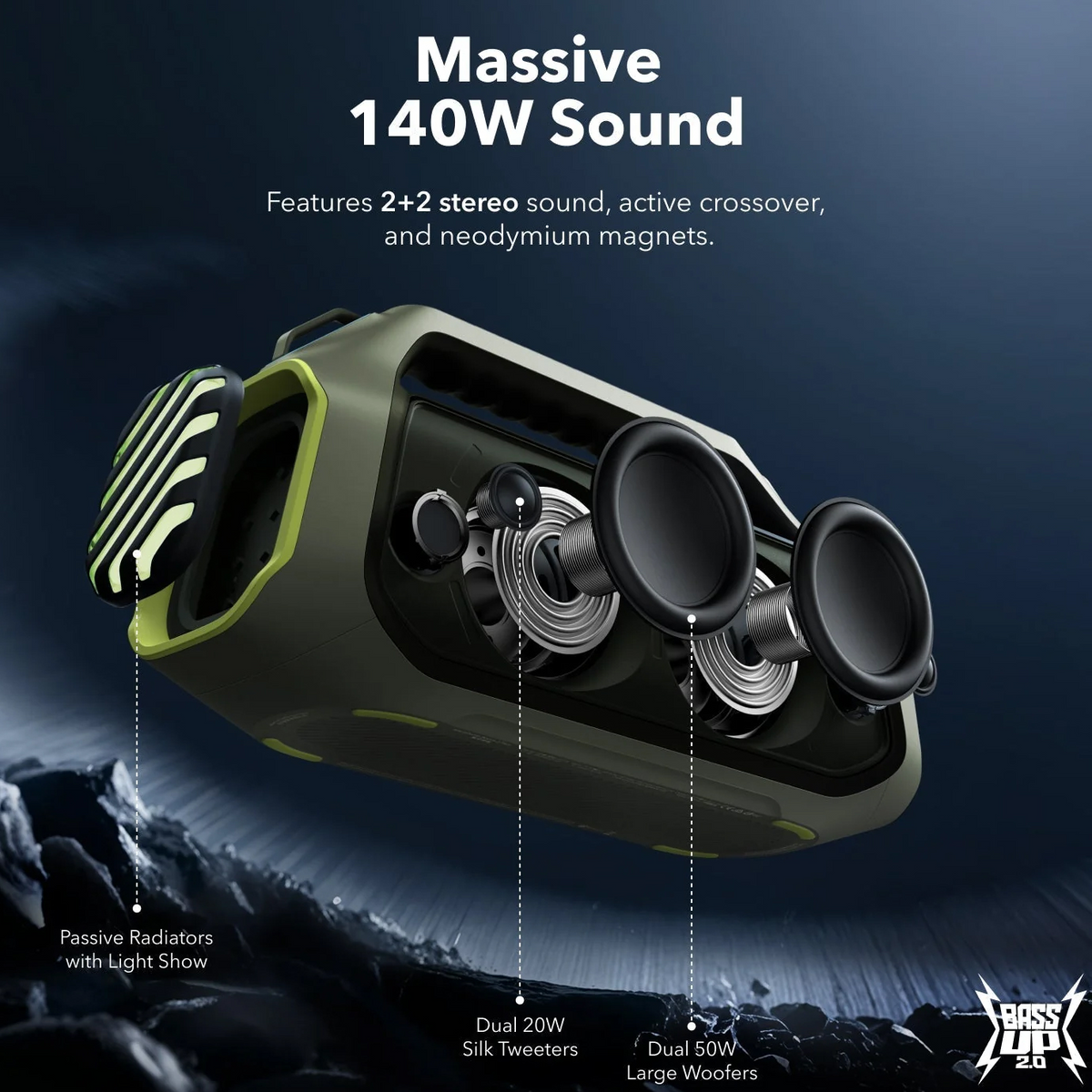 Boxa Portabila Bluetooth Anker SoundCore Boom 2 Plus, 140W, TWS, RGB, Waterproof, Verde, Resigilata A3134061