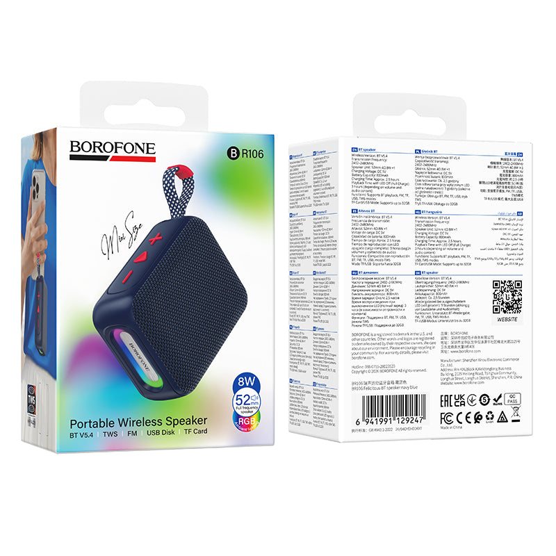 Boxa Portabila Bluetooth Borofone BR106 Felicitous, 8W, TWS, RGB, Bleumarin