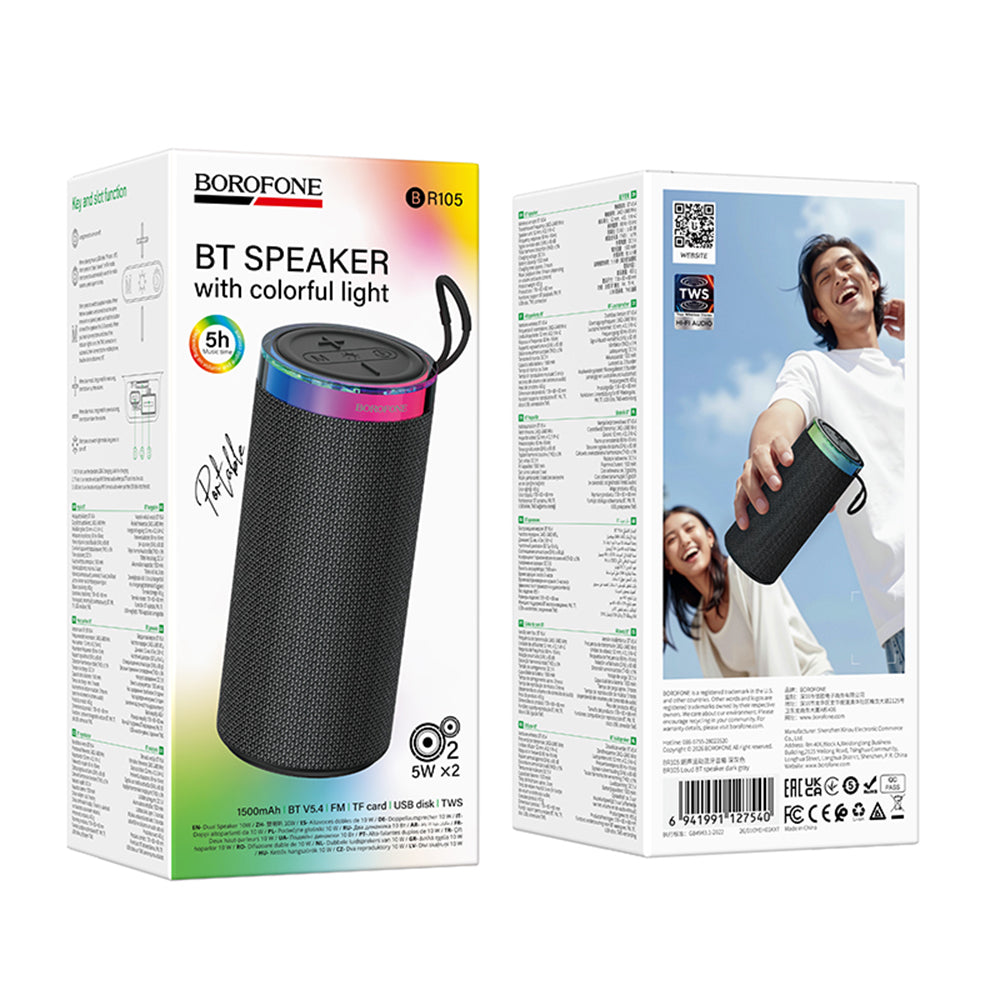 Boxa Portabila Bluetooth Borofone BR105 Loud, 10W, TWS, RGB, Gri
