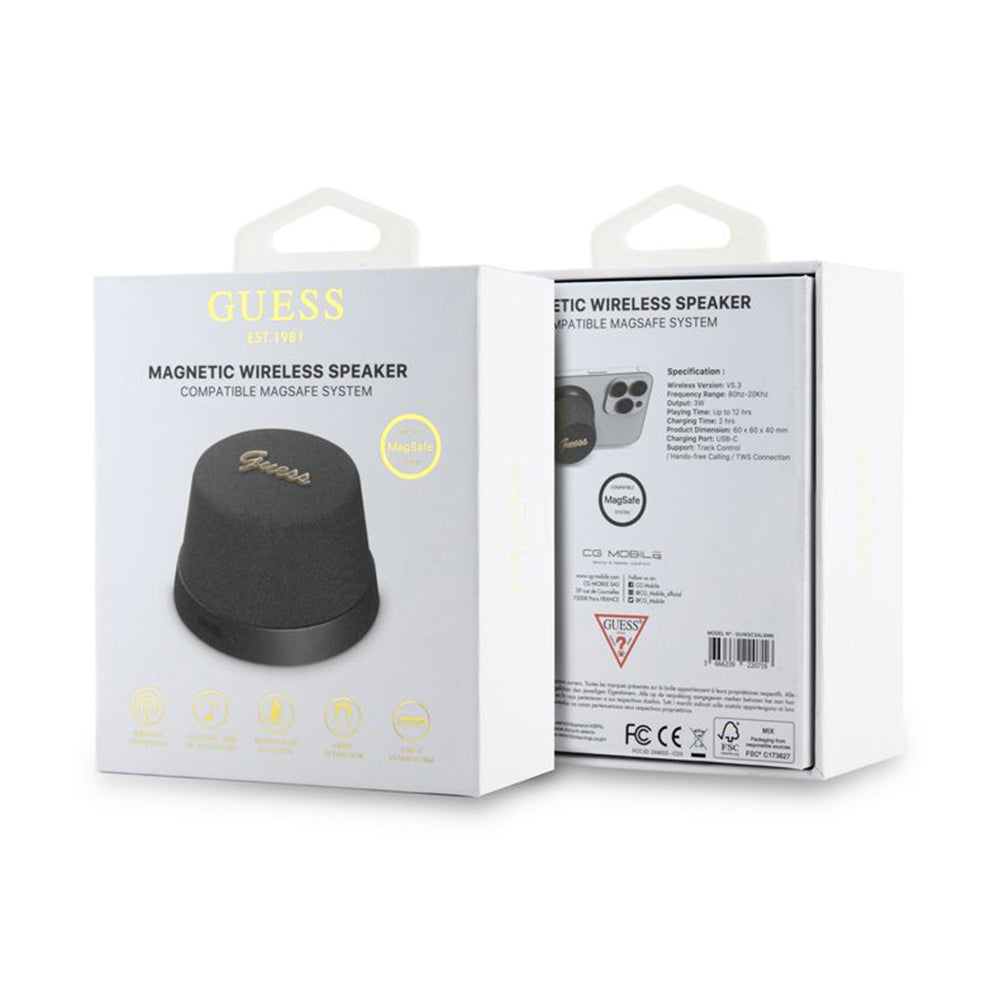 Boxa Portabila Bluetooth Guess Stand Magnetic Script Metal, 3W, Neagra