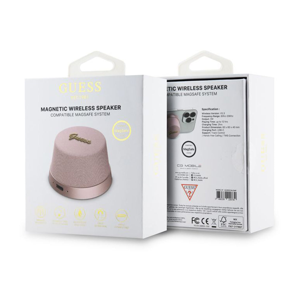 Boxa Portabila Bluetooth Guess Stand Magnetic Script Metal, 3W, Roz