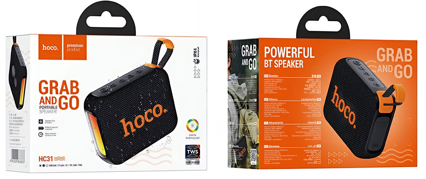 Boxa Portabila Bluetooth HOCO HC31, 10W, TWS, RGB, Waterproof, Neagra