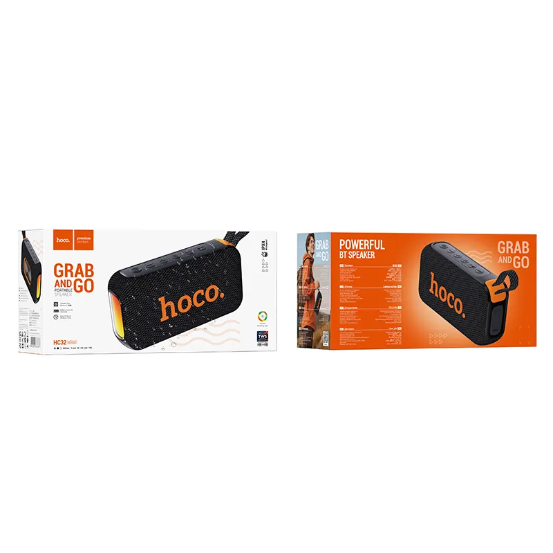 Boxa Portabila Bluetooth HOCO HC32, 2 x 10W, TWS, RGB, Neagra