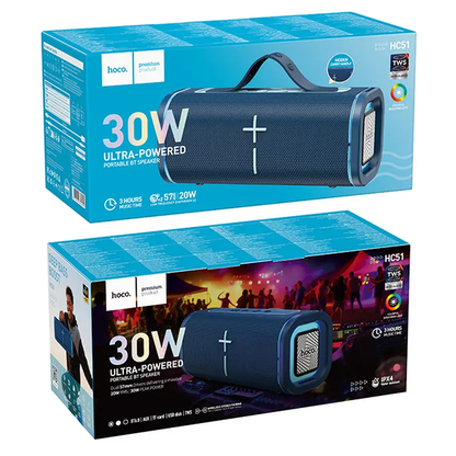 Boxa Portabila Bluetooth HOCO HC51, 30W, TWS, RGB, Albastra