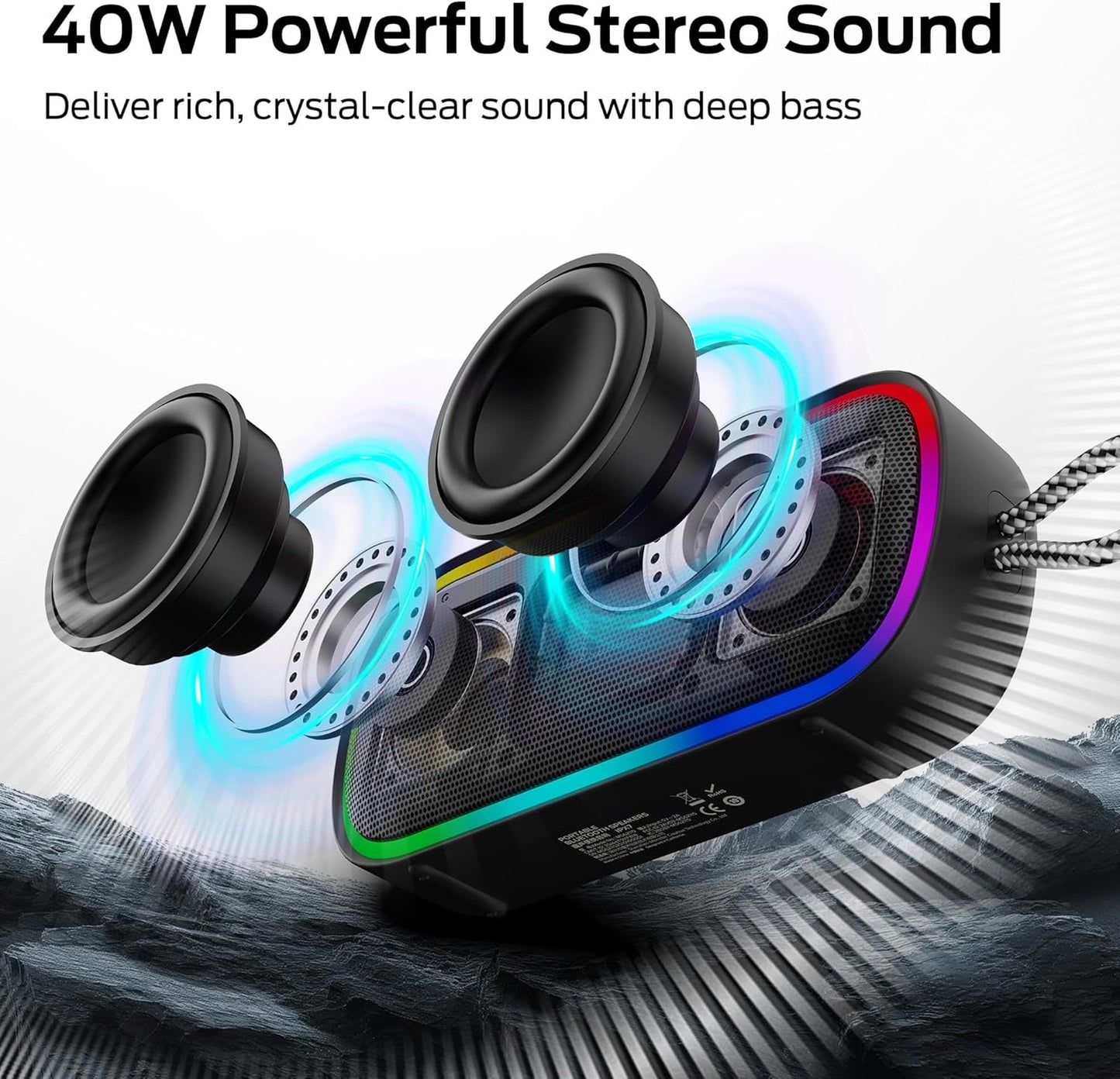Boxa Portabila Bluetooth Monster S150 Plus, 40W, TWS, RGB, Waterproof, Neagra