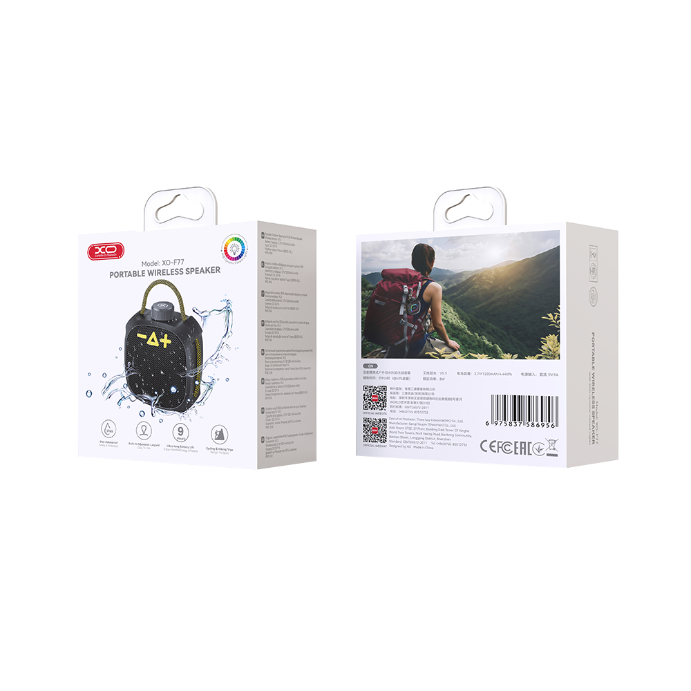 Boxa Portabila Bluetooth XO Design F77, TWS, RGB, Waterproof, Neagra