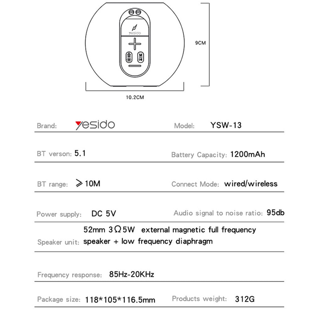 Boxa Portabila Bluetooth Yesido YSW13, 5W, RGB, Albastra