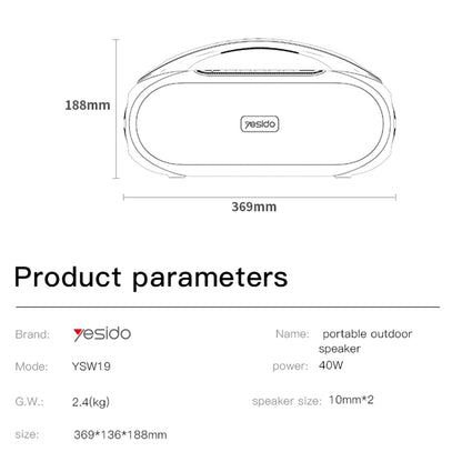 Boxa Portabila Bluetooth Yesido YSW19, 40W, RGB, Waterproof, Neagra