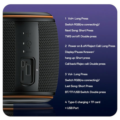 Boxa Portabila Bluetooth Yesido YSW40, 8W, RGB, Neagra