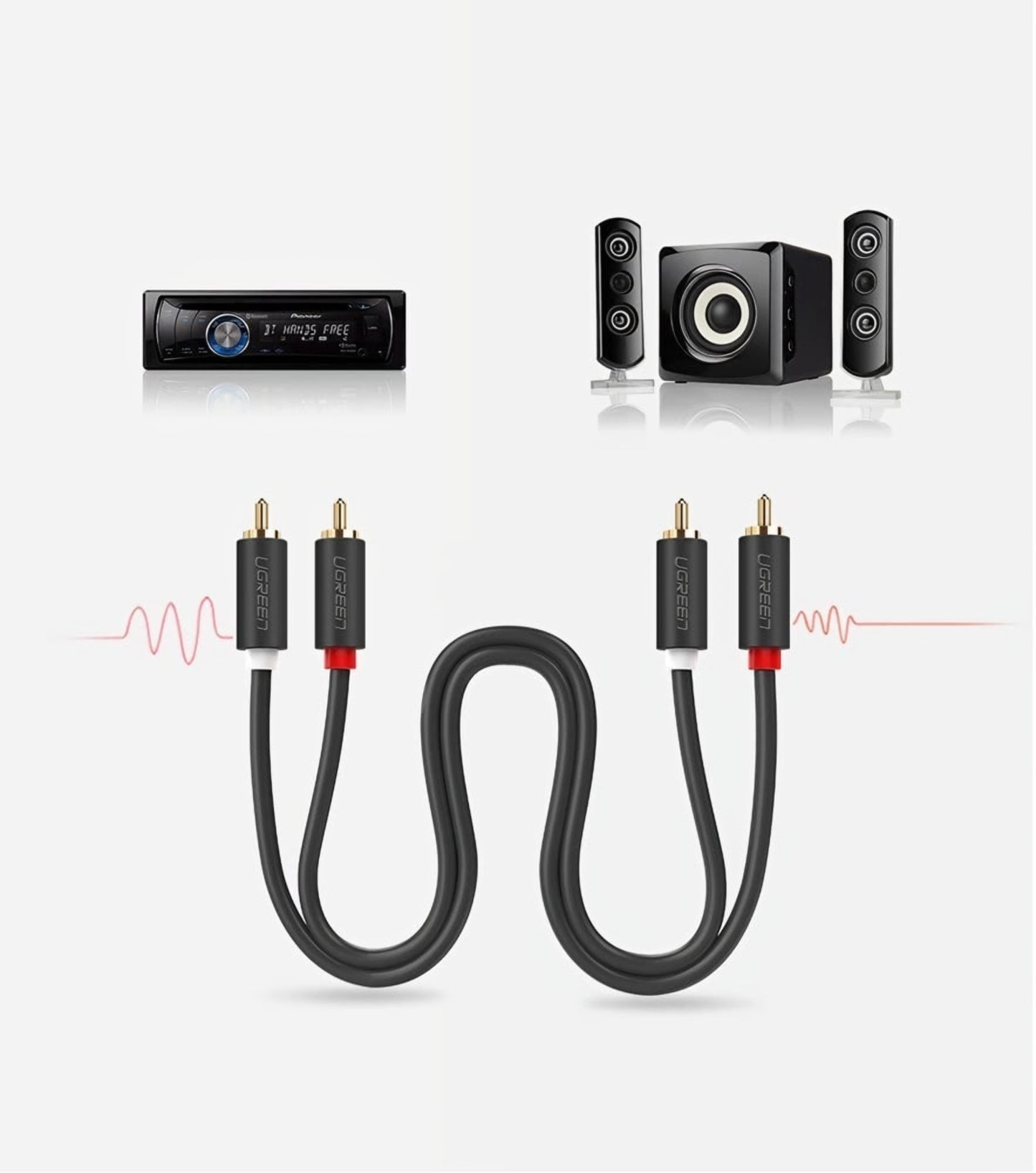 Cablu Audio UGREEN AV104, 2 x RCA - 2 x RCA, 5m, Negru