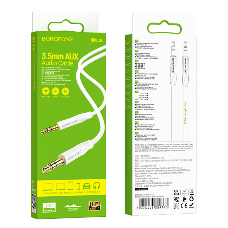 Kabel audio 3,5 mm - kabel audio 3,5 mm BL16, 1 m, biały 