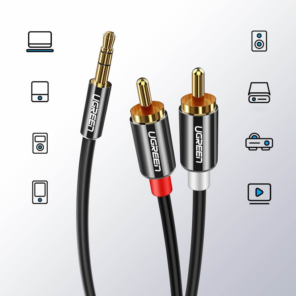 Cablu Audio 3.5mm - 2 x RCA UGREEN AV116, 5m, Negru