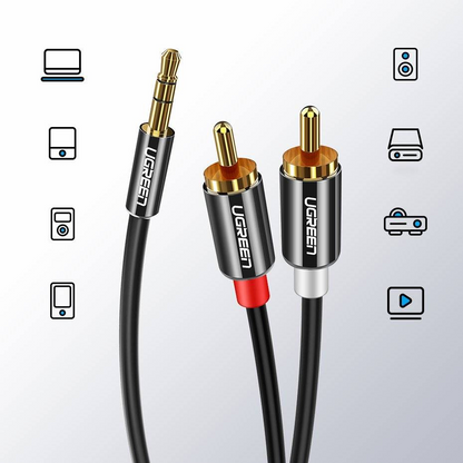 Cablu Audio 3.5mm - 2 x RCA UGREEN AV116, 2m, Negru