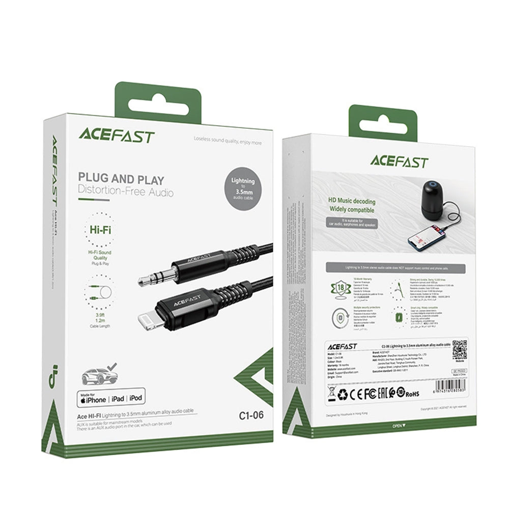 Cablu Audio Lightning - 3.5mm Acefast C1-06, 1.2m, Negru