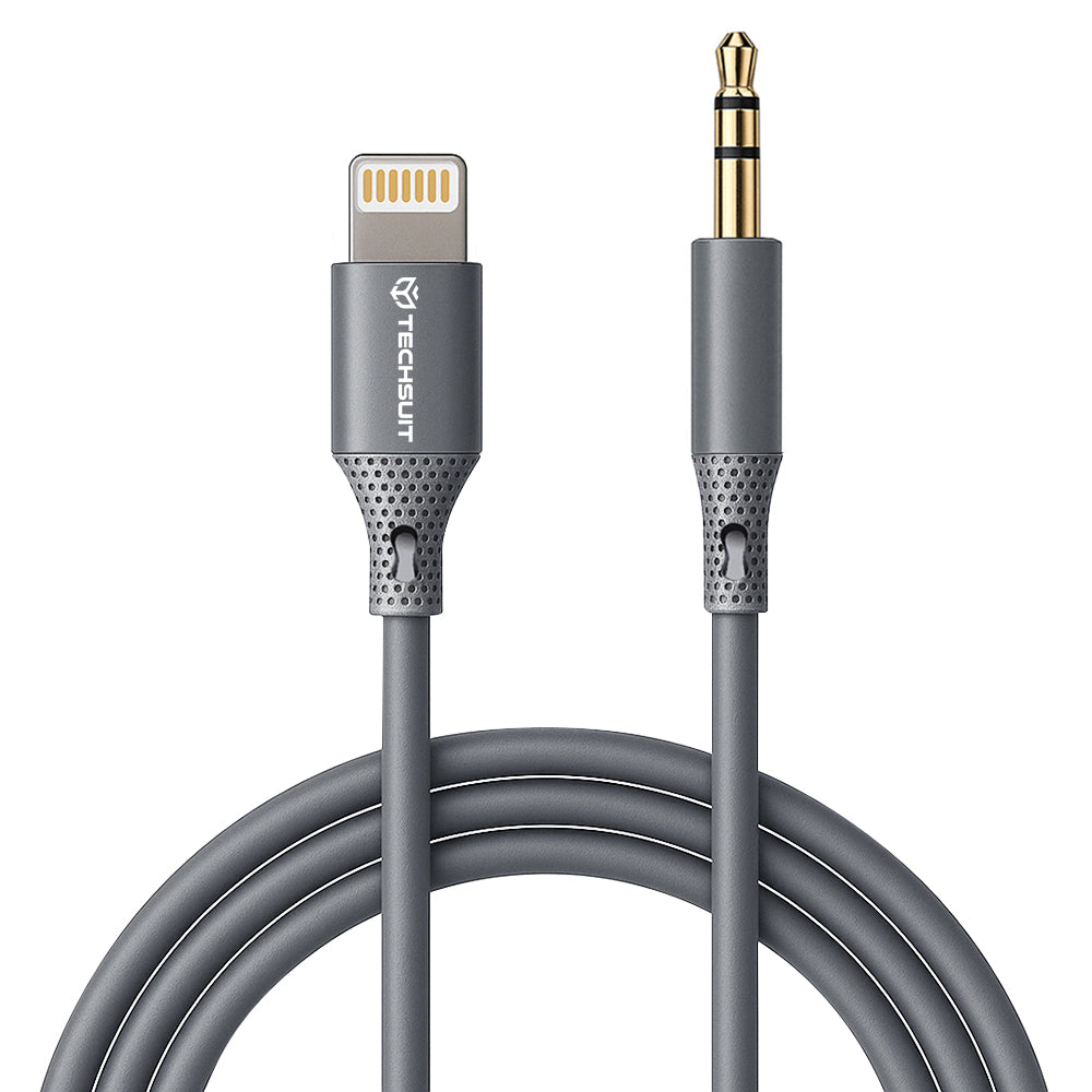 Cablu Audio Lightning - 3.5mm Techsuit AC5 SoundFlex, 1m, Gri
