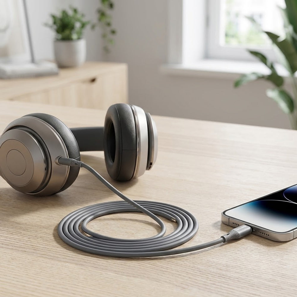 Cablu Audio Lightning - 3.5mm Techsuit AC5 SoundFlex, 1m, Gri
