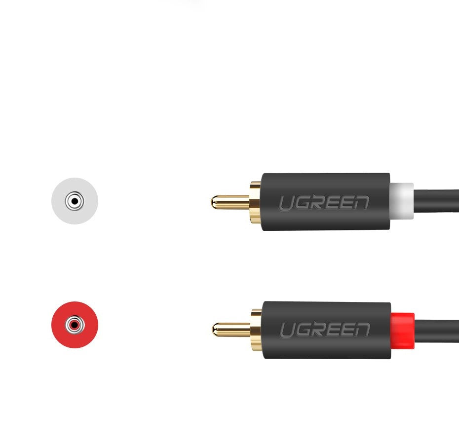 Cablu Audio UGREEN AV104, 2 x RCA - 2 x RCA, 2m, Negru
