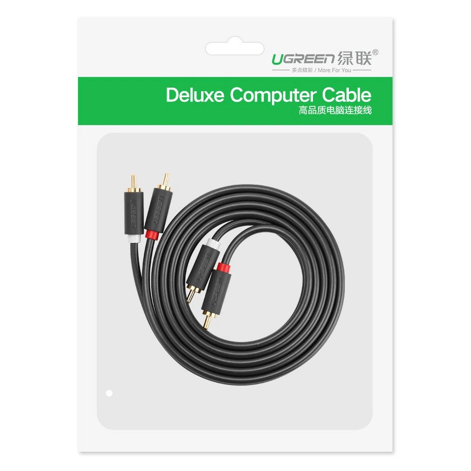 Cablu Audio UGREEN AV104, 2 x RCA - 2 x RCA, 2m, Negru