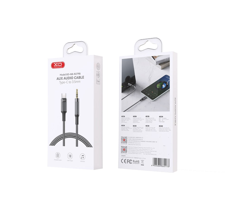 Cablu Audio USB-C - 3.5mm XO Design NB-R279B, 1m, Negru