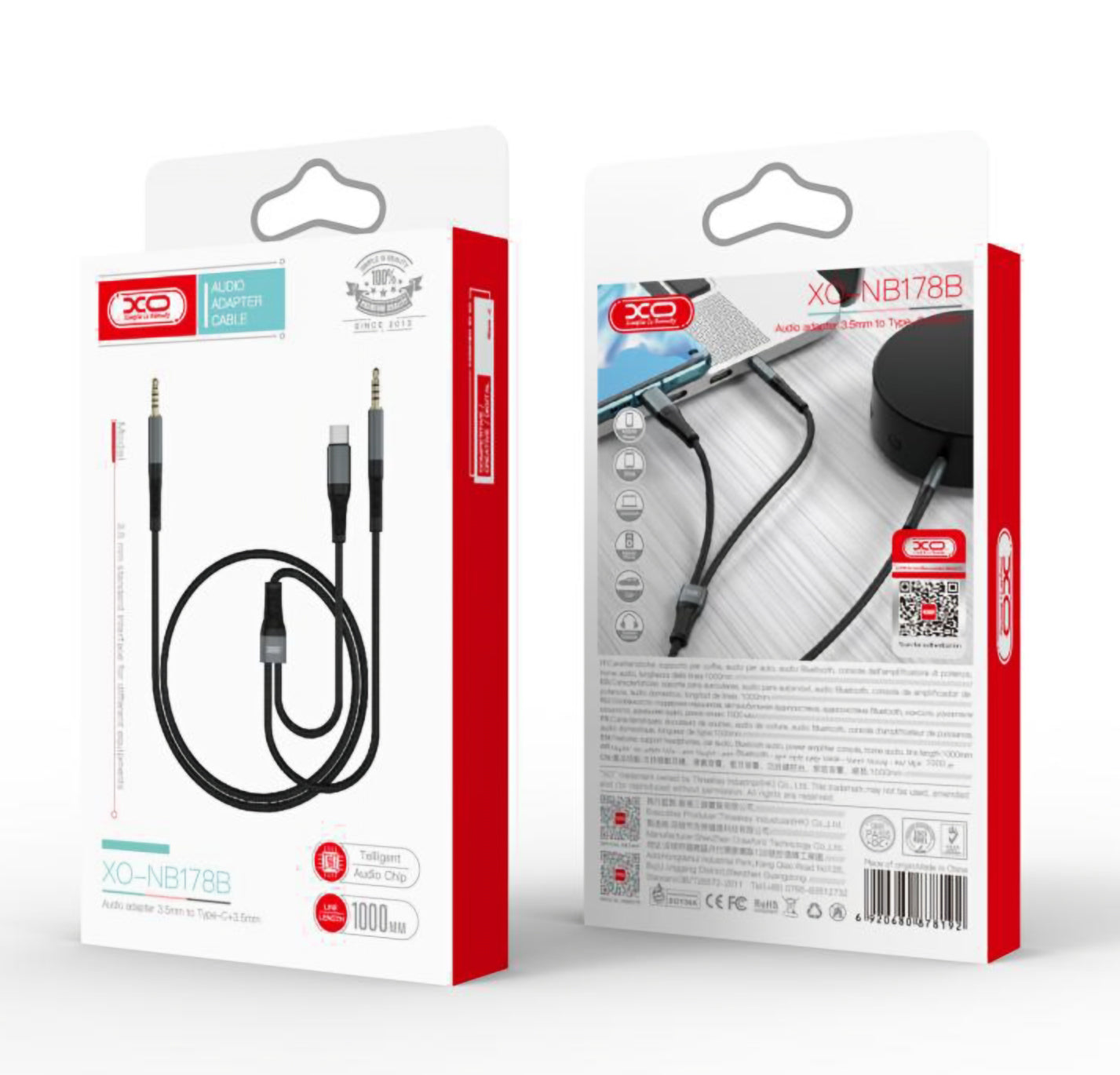 Cablu Audio USB-C / 3.5mm - 3.5mm XO Design NB178B, 1m, Negru