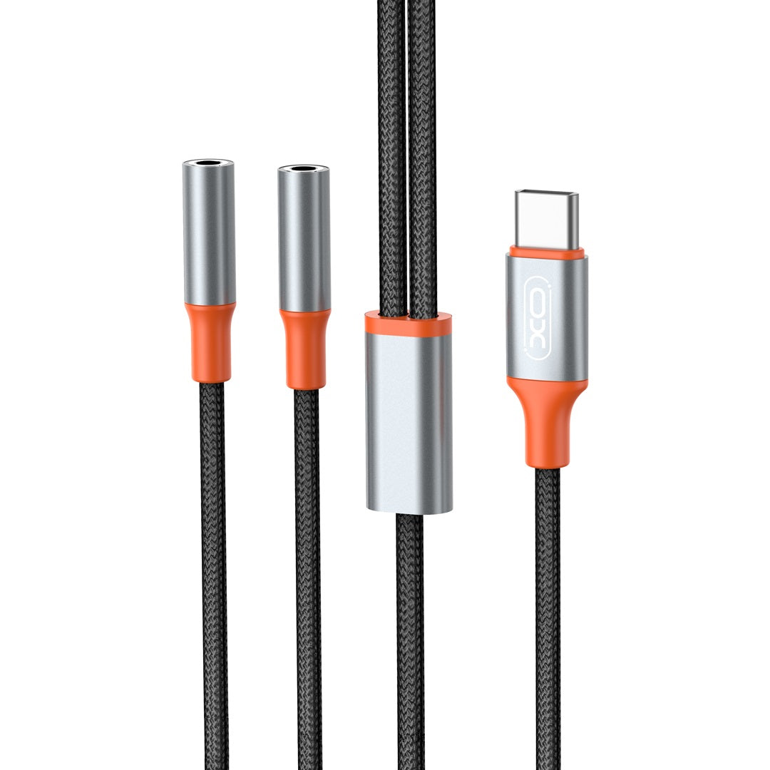 Rozgałęźnik audio USB-C - 2 x 3,5 mm XO Design NB-R269B 2w1, 1,2 m, czarny 