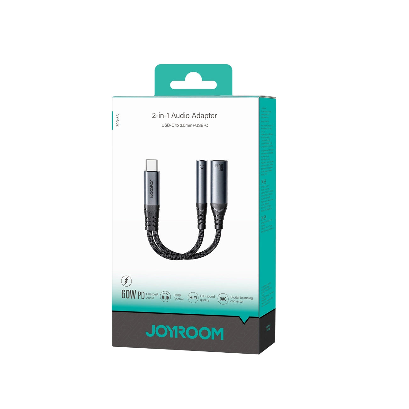 Cablu Audio USB-C - 3.5mm / USB-C Joyroom SY-C02, 0.14m, Negru