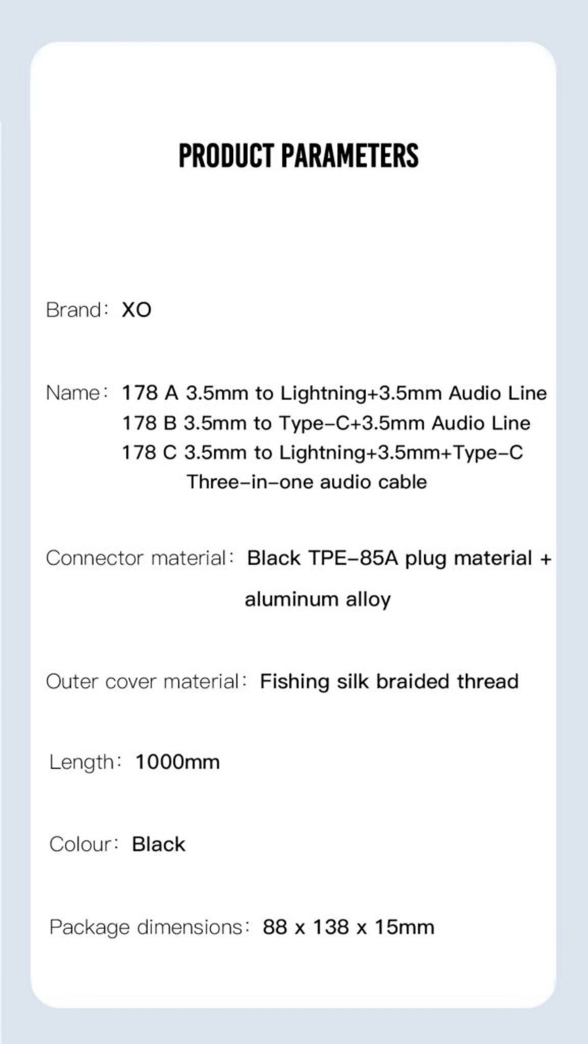 Cablu Audio USB-C / 3.5mm - 3.5mm XO Design NB178B, 1m, Negru
