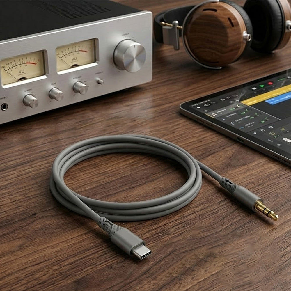 Cablu Audio USB-C - 3.5mm Techsuit AC4 SoundFlex, 1m, Gri