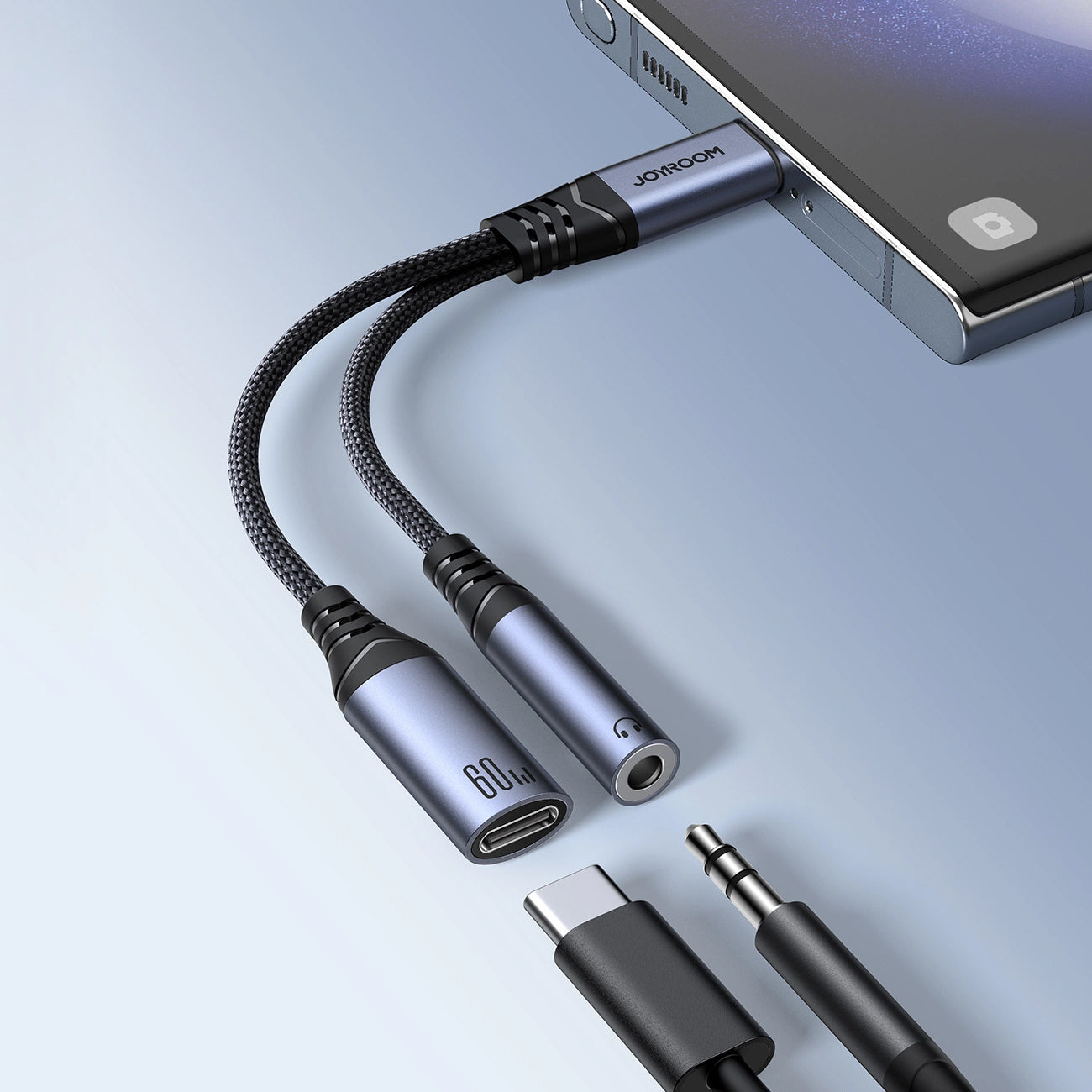 Cablu Audio USB-C - 3.5mm / USB-C Joyroom SY-C02, 0.14m, Negru