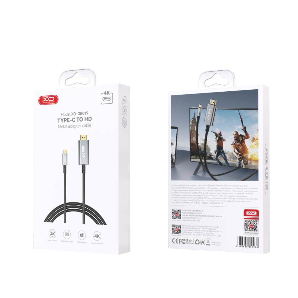 Cablu Audio si Video USB-C - HDMI XO Design GB019, 1.8m, Negru