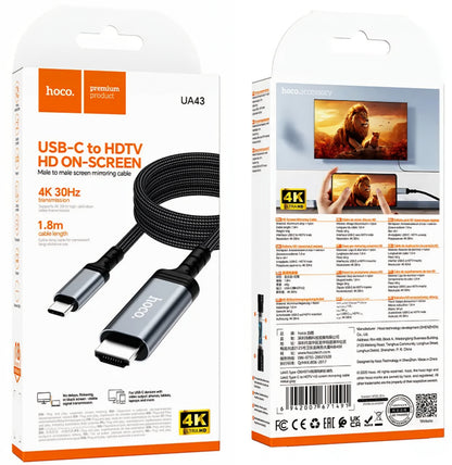 Cablu Audio si Video USB-C - HDMI HOCO UA43, 1.8m, Gri