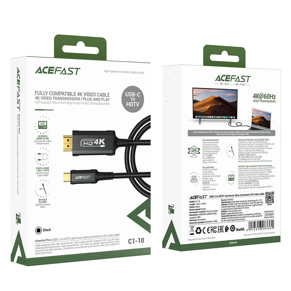 Cablu Audio si Video USB-C - HDMI Acefast C1-10, 1.8m, Negru